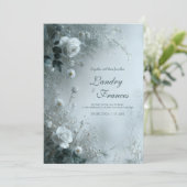 White Rose and Dusty Blue Mist Winter Wedding Kaart (Staand voorkant)