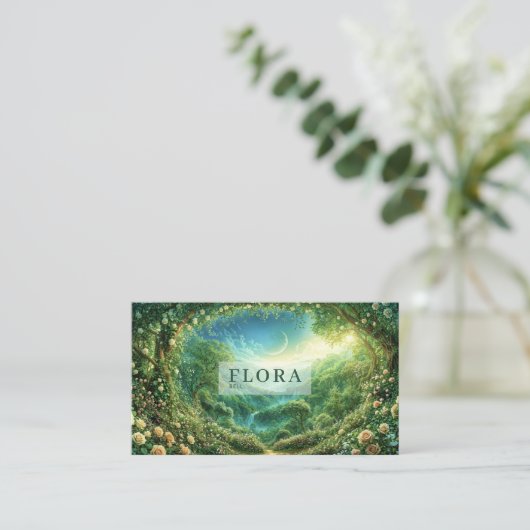 White Rose and Enchanted Green Forest Valley Visitekaartje (Staand voorkant)