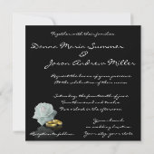 White Rose and Golden Rings - Wedding Invitation Kaart (Achterkant)
