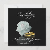 White Rose and Golden Rings - Wedding Invitation Kaart (Voorkant)