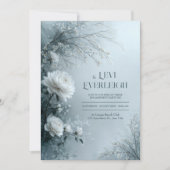 White Rose and Icy Blue Mist Winter Wedding Kaart (Voorkant)