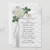 White rose and lace bruiloft Invitation Kaart (Voorkant)