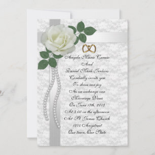 White rose and lace bruiloft Invitation Kaart
