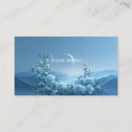 White Rose and Misty Blue Mountain Crescent Moon Visitekaartje