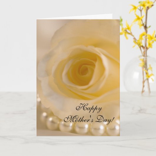 White Rose and Pearls Moederdag Kaart (Gele Bloem)