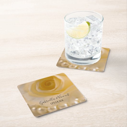 White Rose and Pearls Wedding Kartonnen Onderzetters (Insitu)