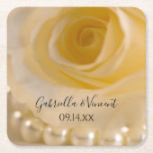 White Rose and Pearls Wedding Kartonnen Onderzetters (Voorkant)