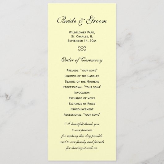 White Rose and Pearls Wedding Programme Programmakaart (Achterkant)