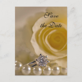 White Rose and Pearls Wedding Save the Date Aankondigingskaart