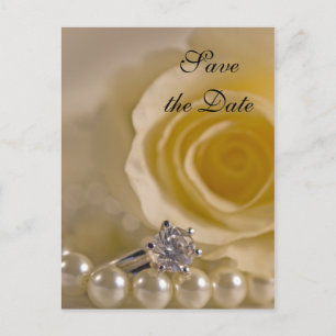 White Rose and Pearls Wedding Save the Date Aankondigingskaart