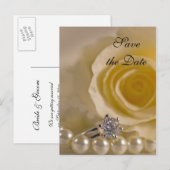 White Rose and Pearls Wedding Save the Date Aankondigingskaart (Voorkant / Achterkant)