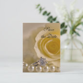 White Rose and Pearls Wedding Save the Date Aankondigingskaart (Staand voorkant)