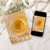 White Rose and Pearls Wedding Save the Date Kaart