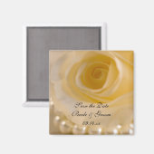 White Rose and Pearls Wedding Save the Date Magneet (Voorkant / Achterkant)