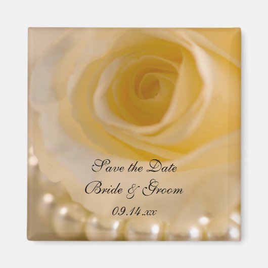 White Rose and Pearls Wedding Save the Date Magneet (Voorkant)