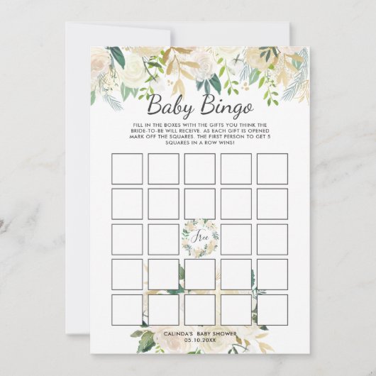 White Rose | Baby shower Bingo spel Kaart (Voorkant)