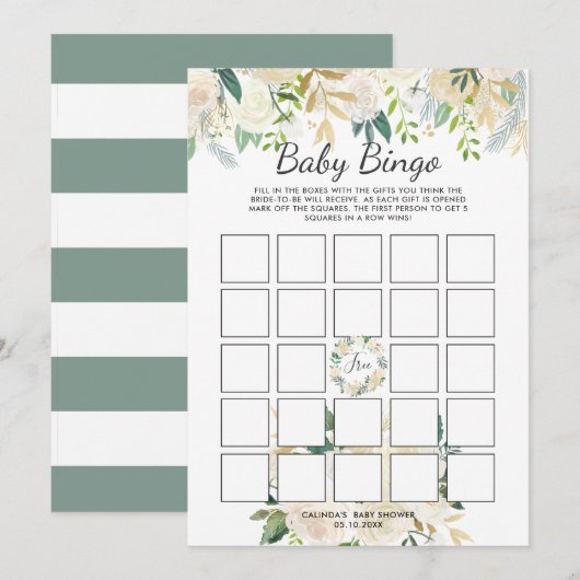 White Rose | Baby shower Bingo spel Kaart (Voorkant / Achterkant)