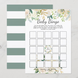 White Rose   Baby shower Bingo spel Kaart