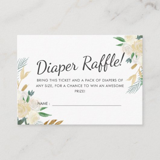 White Rose | Baby Shower | Luier Raffle Game Informatiekaartje (Voorkant)