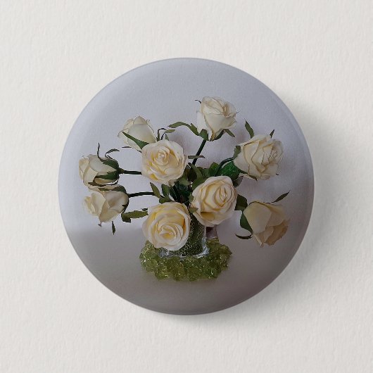 WHITE ROSE BADGE RONDE BUTTON 5,7 CM (Voorkant)