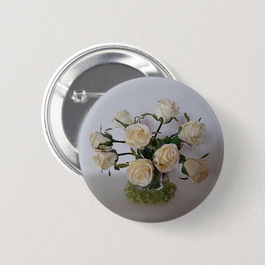 WHITE ROSE BADGE RONDE BUTTON 5,7 CM (Voorkant /achterkant)