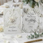 White Rose Bas Relief Faux Embossed Wedding  Kaart