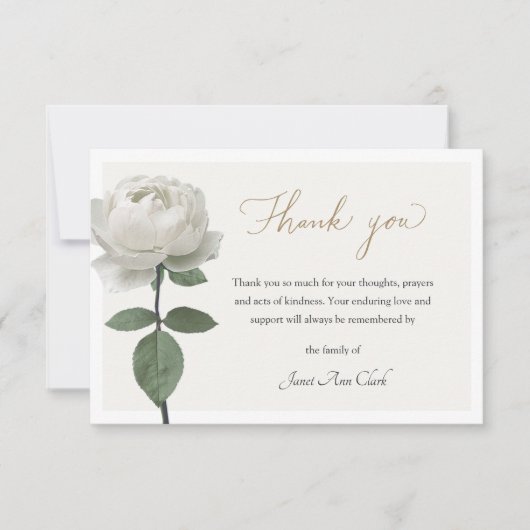 White Rose Begrafenis & Sympathie Bedankt Opmerkin (Voorkant)