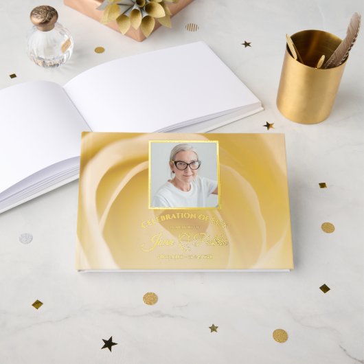 White Rose Bloem Viering van het Leven Memorial Gastenboek (Voorkant open)