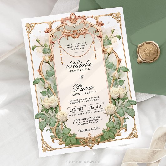 White Rose Bloemen Vintage Huwelijksuitnodiging Kaart