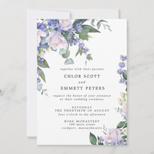 White Rose Blue Floral Wedding Kaart (Voorkant)