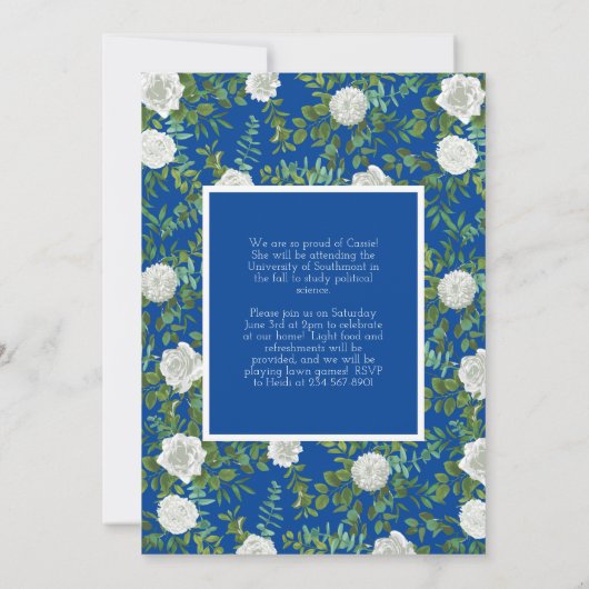 White Rose Blue Photo Afstuderen Aankondiging (Achterkant)