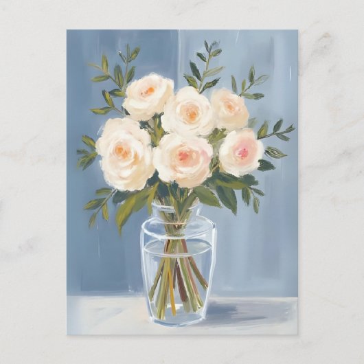 White Rose Boeket Elegante Waterverf Bloemen Briefkaart (Voorkant)
