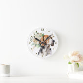 White Rose Boeket Miniatuur Beagle Hond Ronde Klok (Huis)