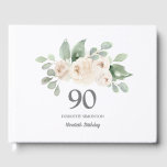 White Rose Botanical 90th Birthday Party Gastenboek<br><div class="desc">witte rozen worden in zacht groen eucalyptusfolium gesmolten tot een elegante florale creëer.</div>