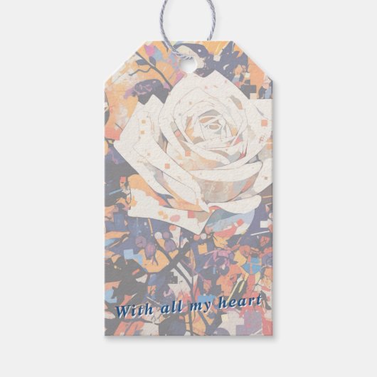 White Rose Botanical Acrylic Painted Floral Cadeaulabel (Voorkant)