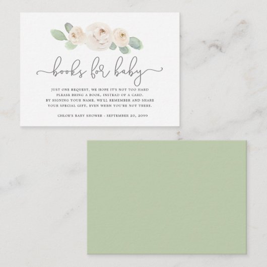 White Rose Botanical Book Request Baby shower Informatiekaartje (Voorkant / Achterkant)