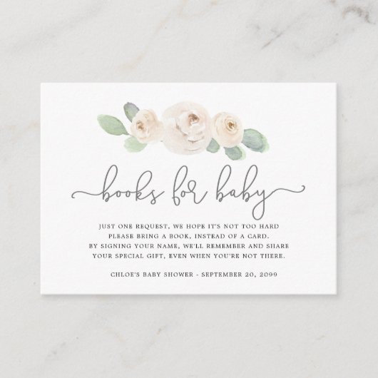 White Rose Botanical Book Request Baby shower Informatiekaartje (Voorkant)