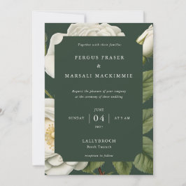White Rose Botanical Pattern Invitation Kaart