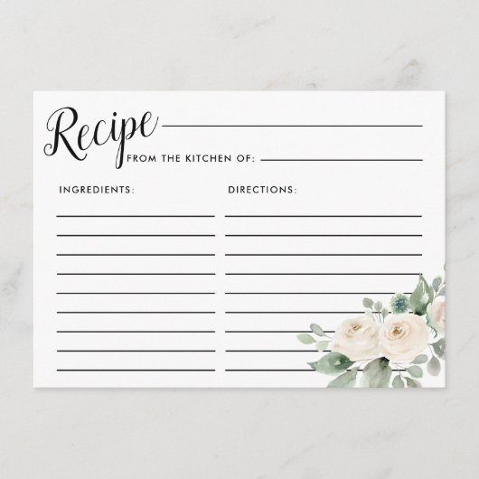 White Rose Botanical Vrijgezellenfeest Recept Kaar Informatiekaartje (Voorkant)