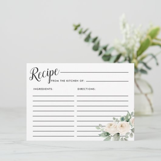 White Rose Botanical Vrijgezellenfeest Recept Kaar Informatiekaartje (Staand voorkant)