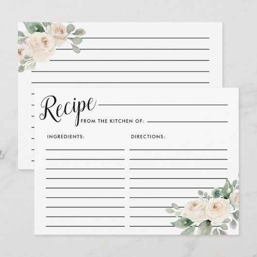 White Rose Botanical Vrijgezellenfeest Recept Kaar Informatiekaartje (Voorkant / Achterkant)