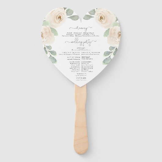 White Rose Botanical Wedding Programme Handwaaier (Achterkant)