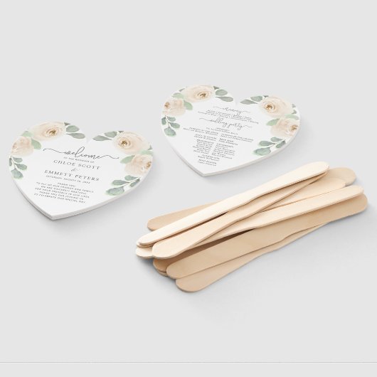White Rose Botanical Wedding Programme Handwaaier (Niet-gemonteerd)