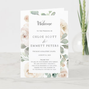 White Rose Botanical Wedding Programme Programma