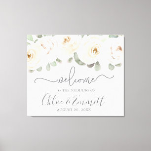 White Rose Botanical Wedding Welcome Sign Canvas Afdruk