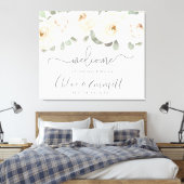 White Rose Botanical Wedding Welcome Sign Canvas Afdruk (Insitu (Slaapkamer))