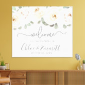 White Rose Botanical Wedding Welcome Sign Canvas Afdruk (Insitu (Woonkamer))