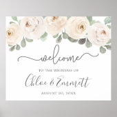 White Rose Botanical Wedding Welcome Sign Poster (Voorkant)