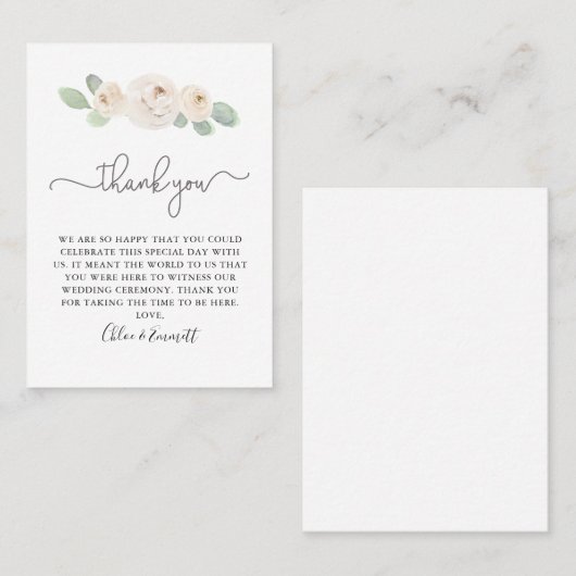 White Rose Botanische bruiloft Bedankt Place Card Plaatskaartje (Voorkant / Achterkant)