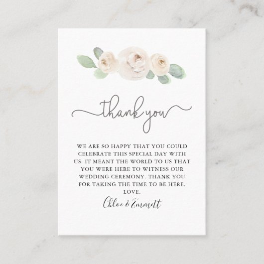 White Rose Botanische bruiloft Bedankt Place Card Plaatskaartje (Voorkant)